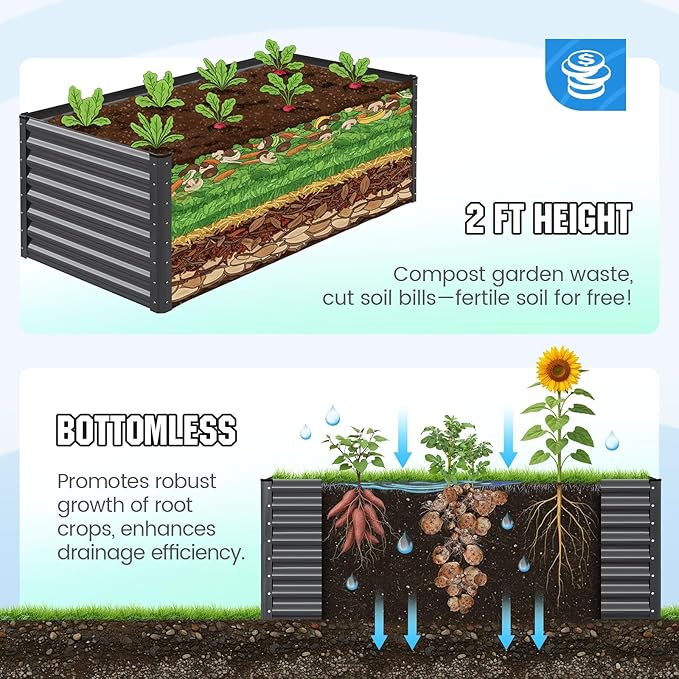 Quictent Raised Garden Bed Galvanized Raised Beds for Gardening Vegetables with Cover 6x3x2 ft Tall Metal Planter Box Outdoor Use (Clear) QUICTENT