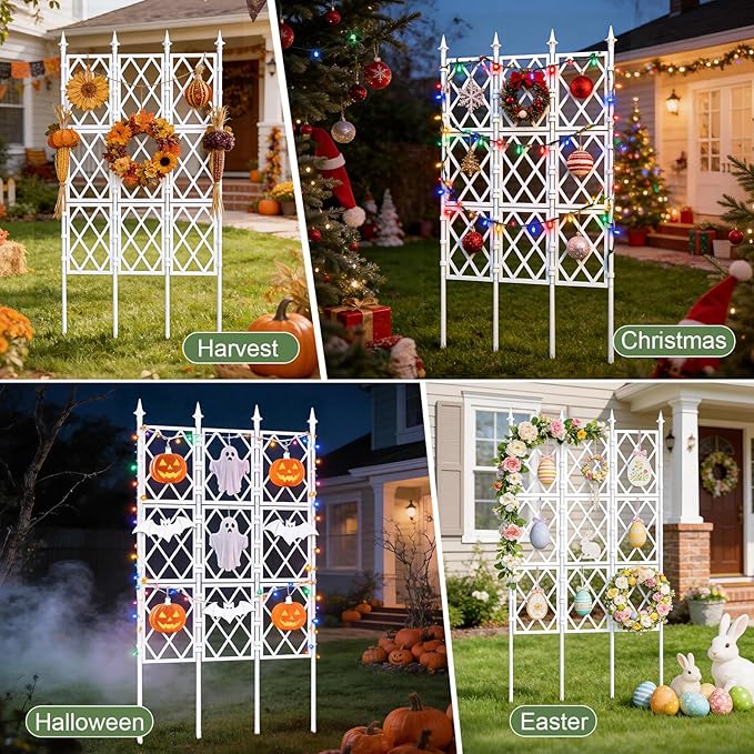 5.25FT Garden Trellis for Climbing Plants Outdoor,White Iron Pipe Support Fence,Metal Wall Lattice Climbing Frame for Potted Plants Indoor for Ivy Vines Vegetable Flower, Patio, Lawn, Yard, Backyard ParseBio
