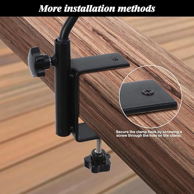 FEED GARDEN 31 Inch Heavy Duty Deck Hook, Non-Slip Clamp, 360 Degree Swivel, Black for Bird Feeders, Planters, Suet Baskets, Lanterns, Wind Chimes, 2 Pack FEEDGARDEN