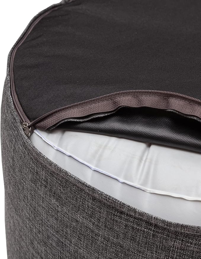 QILLOWAY Indoor/Outdoor Inflatable Stool,Round Ottoman,All Weather Foot Rest for Camping or Home,Charcoal Grey/Black QILLOWAY