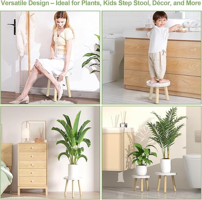 3-Pack Wood Plant Stands Indoor, Single Plant Stand for 6-12 Inch Pots, Mid-Century Modern Plant Stool, Tall Plant Stand for Large Plants for Living Room, Balcony, Office (White) Rootora