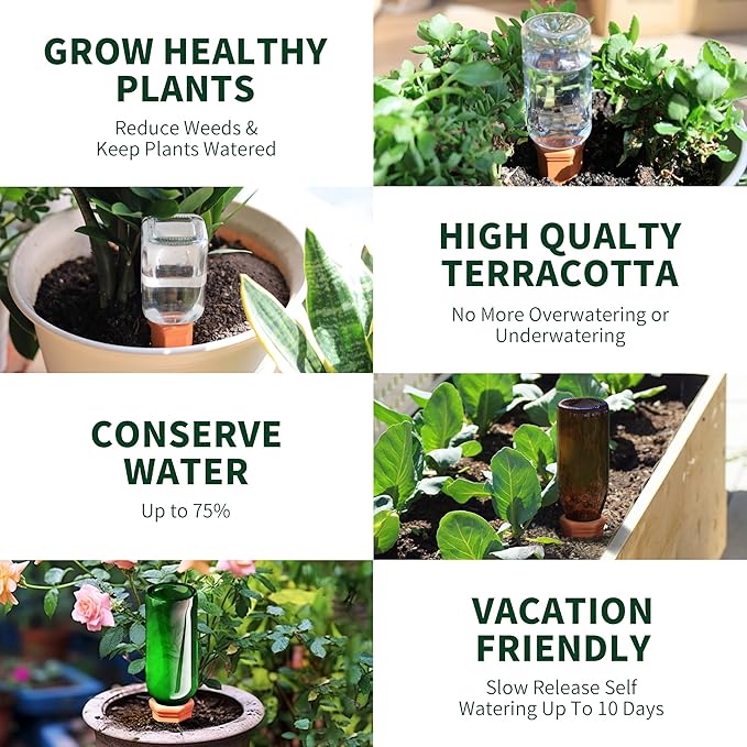Large Terracotta Plant Watering Spikes, Automatic Plant Waterer Outdoor | Indoor Use, Vacation Clay Watering Devices System, Slow Release Self Watering Planter Insert, 6 Pack SoilaguaDirect