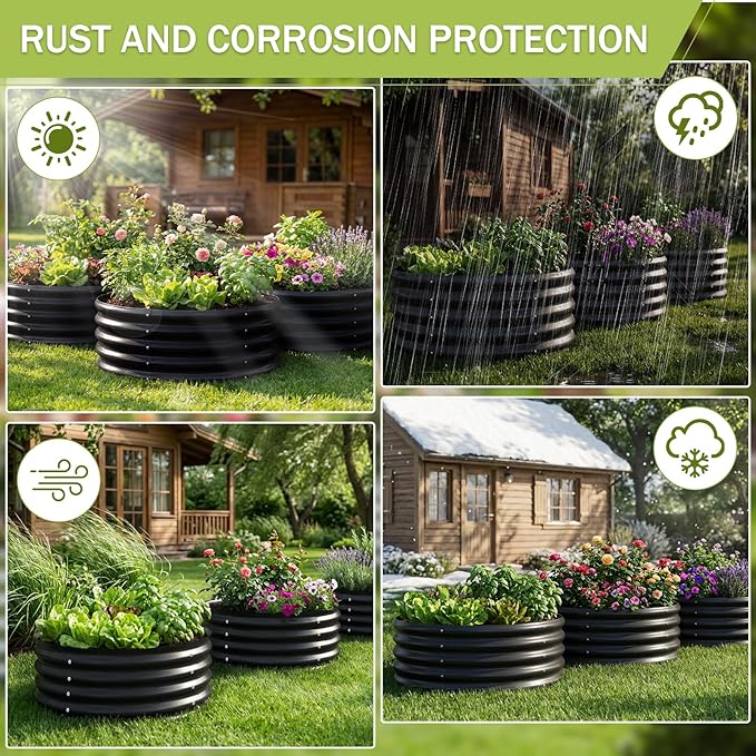 AHEONLAR 3 Pack 2x2x1 ft Round Galvanized Raised Garden Bed Kit Round Metal Flower Box Large Planter Raised Beds Outdoor Garden for Planting,Fruit,Herb Black AHEONLAR