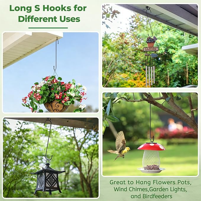 Large Garden S Hooks, 16 Inches Long Plant Hangers Outdoor, Metal Plant Hooks for Hanging Planters, Flower Baskets, Pots, Bird Feeders and Festival Decorations (SSL6) Kitwinney