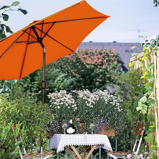 Blissun 7.5 ft Patio Umbrella, Yard Umbrella, Outdoor Market Umbrella with Push Button Tilt Crank, Orange Blissun