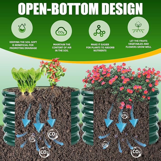 17" Tall Elevated Round Metal Rised Garden Bed- 2'x2' in Size and 0.8MM Thick Durable Planter Box for Vegetables Flowers Succulent at Patio/Garden Outdoor (Dark Green, 2FT Diameter) TBMLC