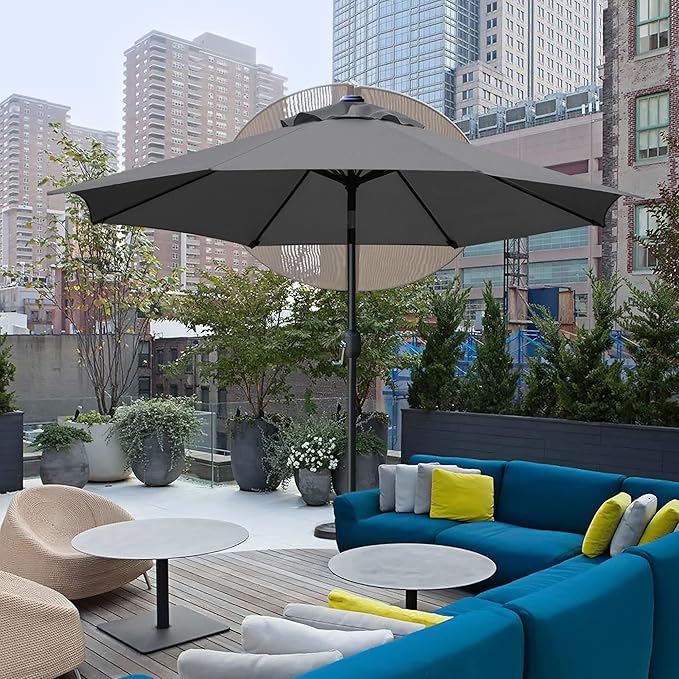 Sunnyglade 9' Patio Umbrella Outdoor Table Umbrella with 8 Sturdy Ribs (Grey) Sunnyglade