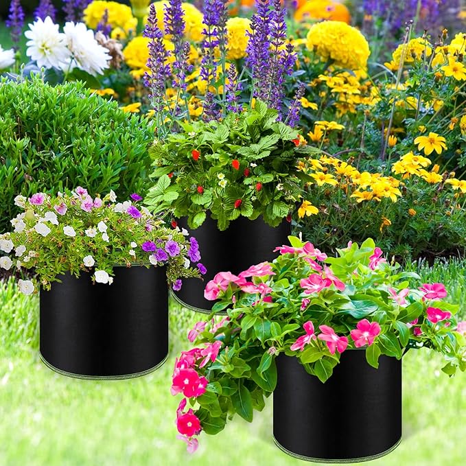 NACHLYNN 5-Pack 10 Gallon Grow Bags with Handles Thickened Nonwoven Fabric Pots Heavy Duty Aeration Fabric Pots Plant or Fruits Flowers Plant Createyourownlifestory