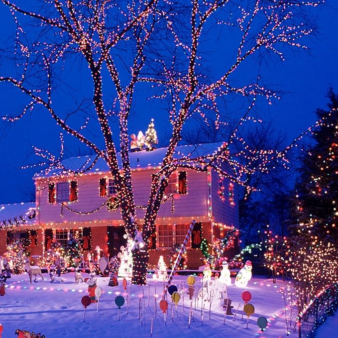 Warm White to Multicolor Color Changing 200 LED 66FT Connectable Christmas String Lights for Outdoor Indoor, 11 Modes Christmas Tree Clear Wire Fairy Waterproof Lights with Memory & Remote & Timer SANJICHA