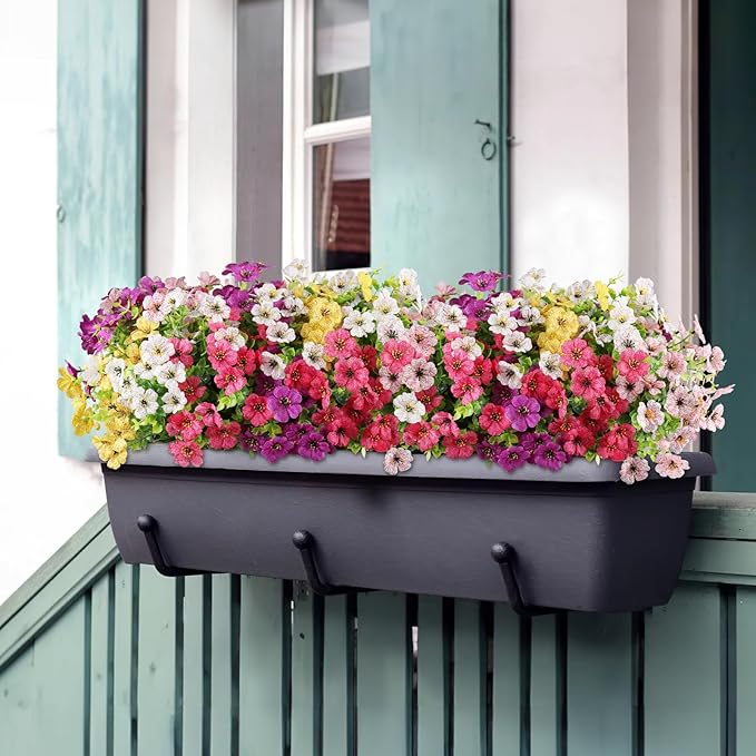 AGIRL 16 Bundles Artificial Flowers for Outdoor,No Fade Fake Plastic Flowers Faux Plants for Hanging Planters Decoration Indoor Outside Garden Porch Window Box Home Wedding AGIRL