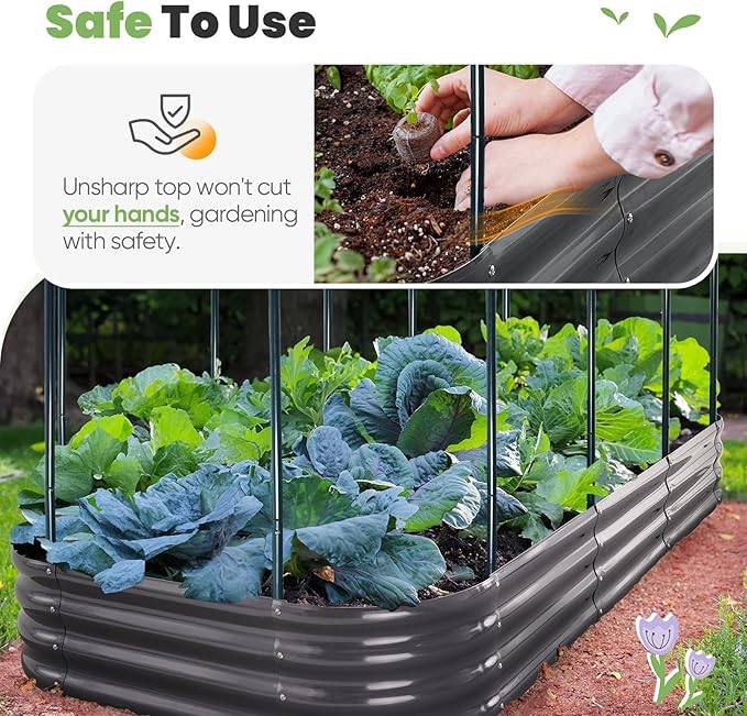 KING BIRD Raised Garden Bed with Cover Galvanized Oval Planter Garden Box 94.5x47.2x11.8 in, Clear, Outdoor for Gardening, Vegetables, Flowers KINGBIRD