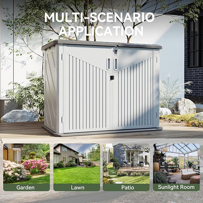 Aoxun 35 Cu.Ft Outdoor Storage Shed, Waterproof Horizontal Resin Cabinet for Trash Cans, Lawn Mowers, Generators, and Garden Tools, White Aoxun