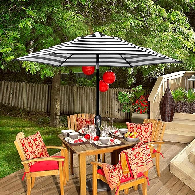 Blissun 7.5 ft Patio Umbrella, Yard Umbrella, Outdoor Market Umbrella with Push Button Tilt Crank (Black&White) Blissun