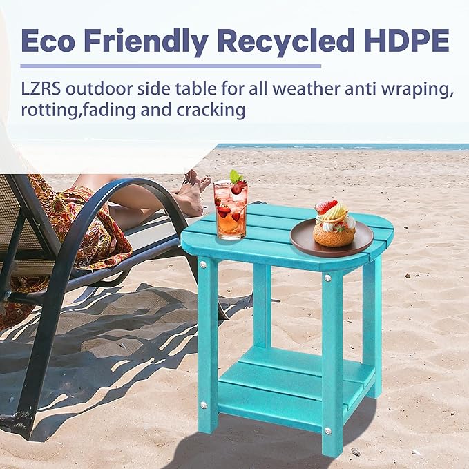 LZRS Outdoor Side Table - 2-Tier Adirondack HDPE Patio End Table for Pool, Porch,Balcony & Backyard,Weather Resistance for Indoor and Outdoor use(Turquoise) LZRSPET