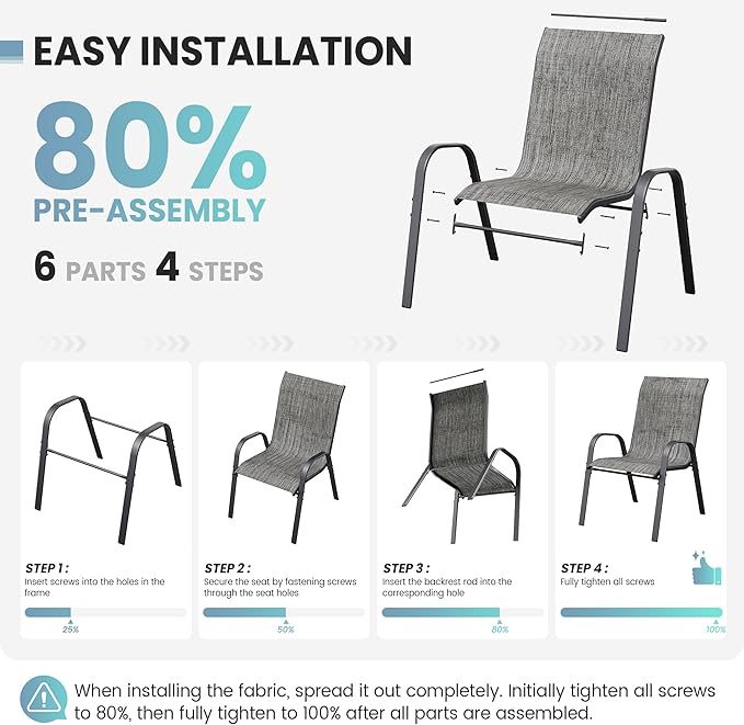 Patio Dining Chairs Set of 8, Outdoor High Stacking Chairs,Breathable Seat Fabric and Alloy Steel Frame for Backyard, Porch, Garden, Sunroom (Light Grey) VonzoyHome