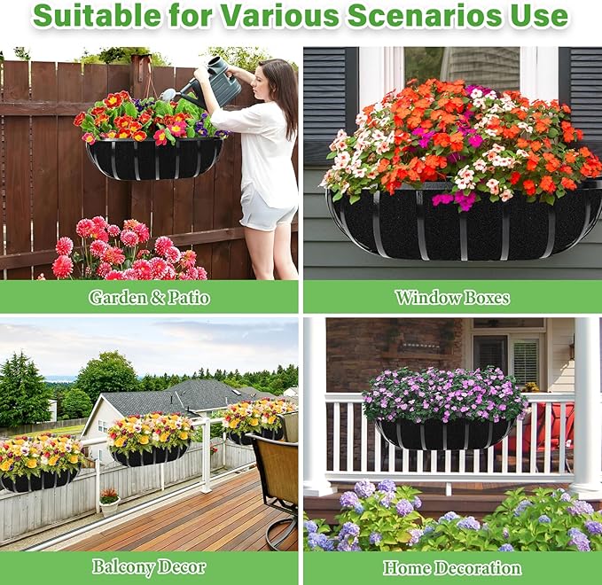 Riare 6 Pack 30 Inch Black Felt Window Box Liners- Fabric Trough Planter Basket Liners Replacement, Non-Woven Hanging Plant Liner for Wall Hanging Basket, Garden Fence Railing (Avoid Bird Nesting) Riare