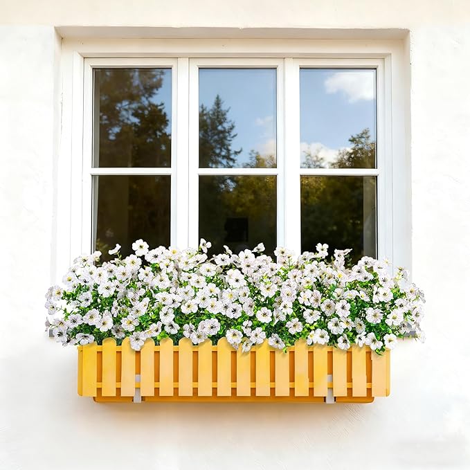 Bassion Artificial Flowers for Outdoors, 24 Bundles UV Resistant Fake Flowers Realistic Silk Faux Plants for Outdoor Planter Window Box Porch Patio Garden Home Outside Decorations Bassion