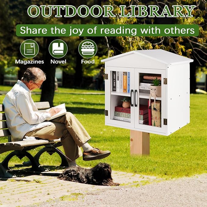 Outdoor Library Outdoor Book Box Storage Small Wooden Cabinet Little Literature Box for Neighborhoods Community and Schools Sharing Books, Flyers, Newspapers, Food and Art (E) Exttlliy