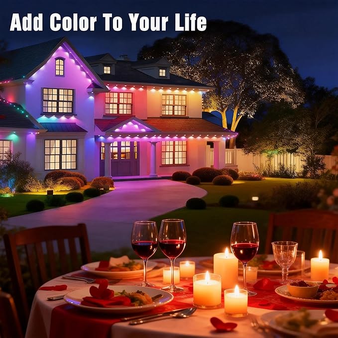 JOH Permanent Outdoor Lights, 100FT Permanent Outdoor Lights for House with RGB+IC Smart LED, App & Remote Control, DIY, IP67 Waterproof, for Super Bowl, V-Day, Thanksgiving, Daily & Holiday Party JOH