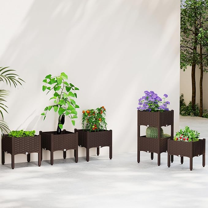 Outsunny Plastic Raised Garden Bed with Legs, Self Watering Elevated Planter Boxes with Drainage Holes and Plugs, Easy Assembly Outdoor Planter Box for Patio Yard Balcony, Vegetables, Flowers, Herbs Outsunny