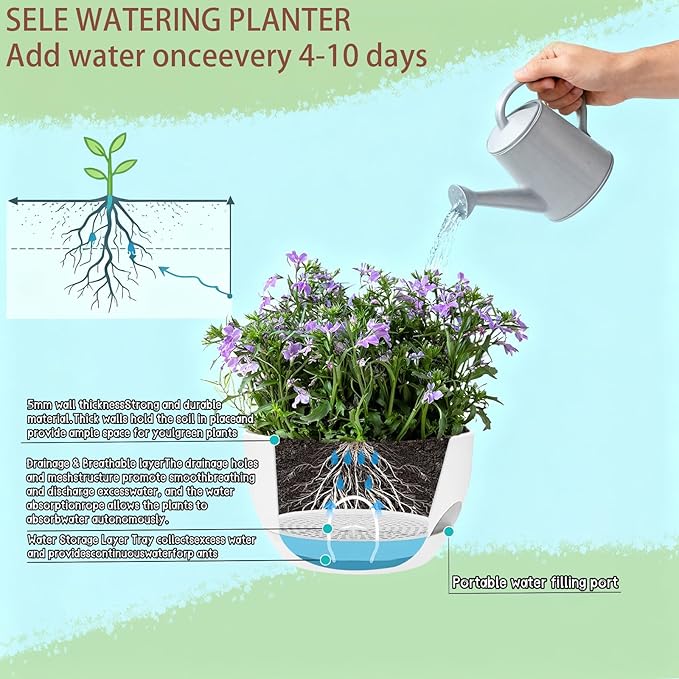 Set of 2-8 Inch Self Watering Hanging Planters for Indoor Outdoor,Hanging Plant Pots with Drainage & Removable Tray, Hanging Pots Holder for Ivy, Pothos, Ferns, Balcony & Patio, White zople