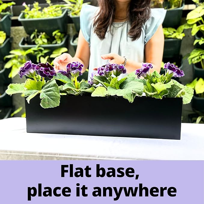 LaLaGreen Wall Planters for Outdoor Plants (36 Inch, 3 Pack) Carbon Steel Black Metal Hanging Flower Pot for Succulents, Wall Mount Rectangular Long Window Sill Box Balcony Fence Garden Deck Decor L%C3%A1L%C3%A1Green