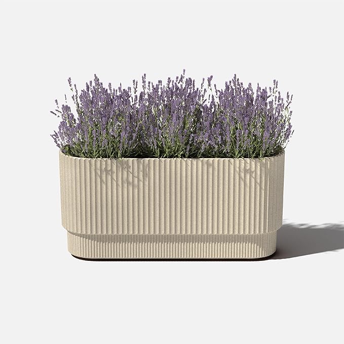 Veradek Demi Series Long Planter for Porch, Patio, Backyard | Durable Plastic-Concrete Material | Modern Décor for Shrubs, Flowers VeradekOutdoor