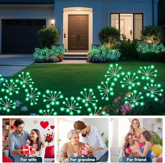 Solar Garden Lights 2 Pack Waterproof Swaying Starburst Light Solar Outdoor Lights for Yard Patio Walkway Pathway Party Wedding Decoration, Unique Gifts for Women, Green Slyuexu
