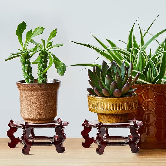Geetery 2 Pcs 4 to 12 in Wooden Plant Stands Indoor Chinese Oriental Plant Stand for Vase Fishbowl Flower Pot Lamp Redwood Base Vintage Display Rack Decor(8 Inch) Geetery