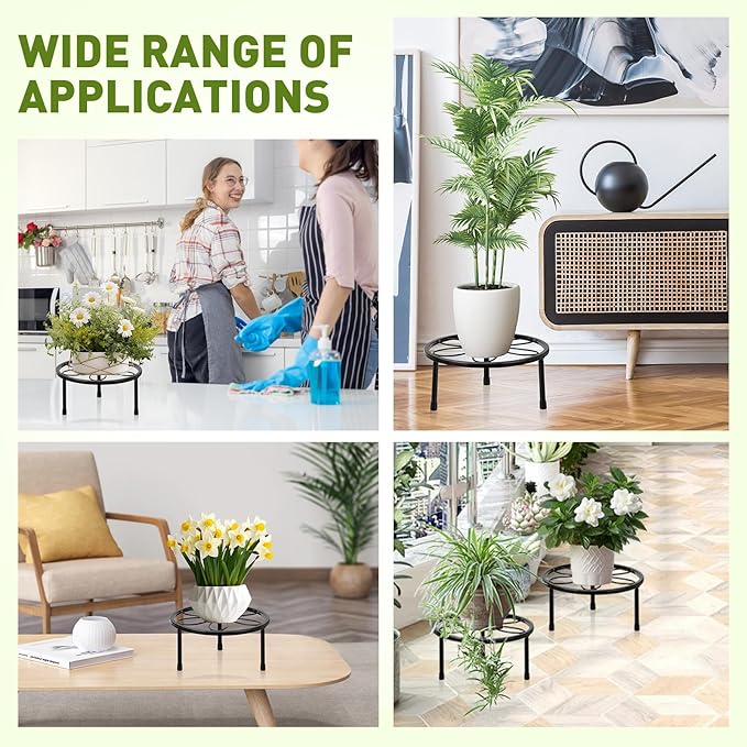 ESRICH 2 Pack 7.8" Metal Plant Stand Indoor , Black Plant Stands Outdoor, Rustproof Round Heavy Duty Flower Pot Stand, Potted Plant Holder for Garden Home ESRICH
