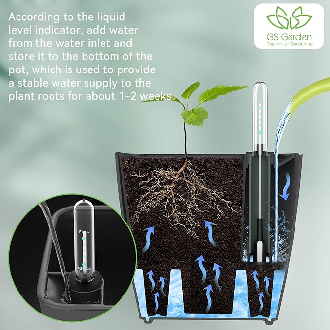 Self Watering Planters for Indoor Plants : 5 inch 6 Pack Grey Planter with Water Level Indicator African Violet Self Watering Flower Pot for Herb Pot House Plant Planting GsGardenSpecialty