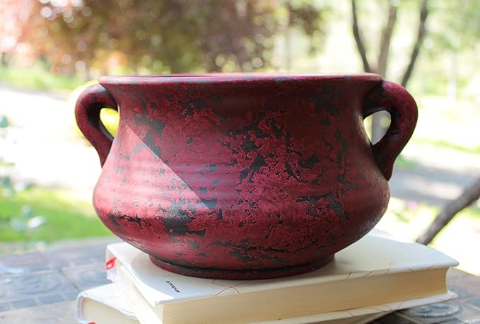 Egyptian Era Designed Earthen Ware Terra-Cotta Vessel/Planter with Looped Handles (Red) Goodman+and+Wife