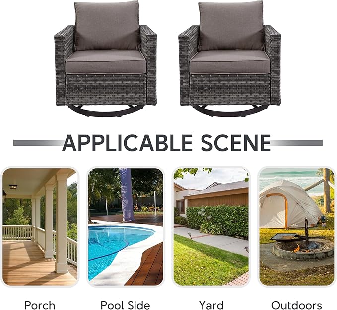 Belord Wicker Chairs Outdoor Bistro Set Oversize Patio Swivel Rocker, Rattan Outdoor Seating Set of 2 Swivel Glider Chairs Wicker Furniture for Porch Deck Backyard with Water-Resistant Belord