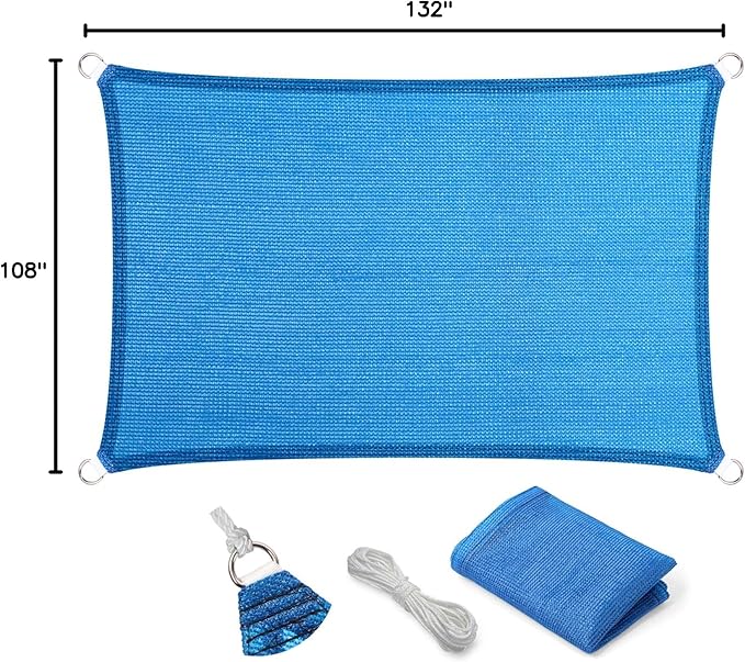 Eden's Decor Straight Flat-Edged Sun Shade Sail Rectangular 9' x 11' Blue UV-Blocking Outdoor Canopy Fabric Cloth Awning for Pergola Patio Garden Backyard Custom Size EdensDecorInc