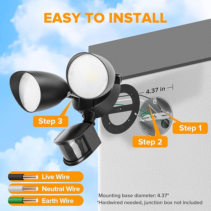 LUTEC 32W 3500 Lumen LED Security Lights Motion Sensor Light Outdoor, 5000K Daylight, IP65 Waterproof, Dusk to Dawn, Hardwired Motion Detector Flood Light for Garage, Yard, Porch-Black LUTEC