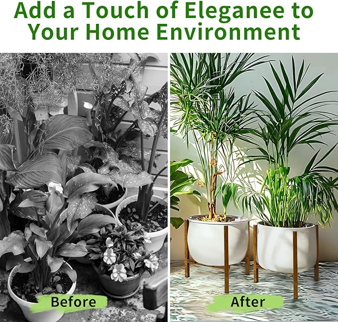 Airpark Adjustable Plant Stand Indoor, Metal Mid Century Modern Plants Stands, Stable Plant Holder Indoor Outdoor Corner, Fit 8 9 10 11 12 inch Pots,Brown Wood-Grain (Pot & Plant Not Included) Airpark