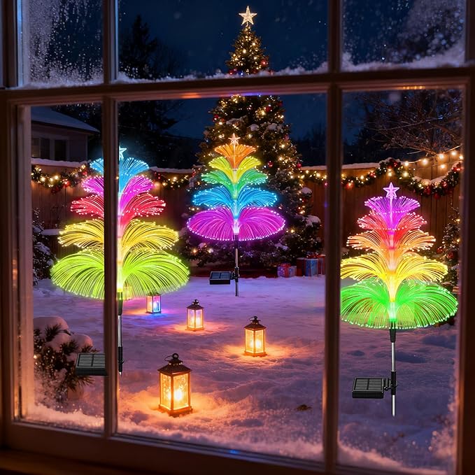 Solar Lights Outdoor Waterproof 7 Colorful Changing Ice Cream Rainbow Jellyfish Lights 3 Pack Solar Garden Lights Decor for Outside Yard Patio Pathway Decorations, Gifts for Mother's Women Kids WEITEXS