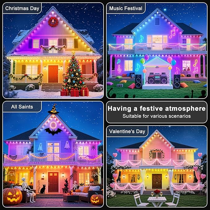 400Ft Permanent Outdoor Lights for House Waterproof, IP67 LED Eave Lights with App/Remote Control, Outdoor Permanent led Lighting for House Roof Decor,Christmas,Party,All Holiday and Daily Rootora