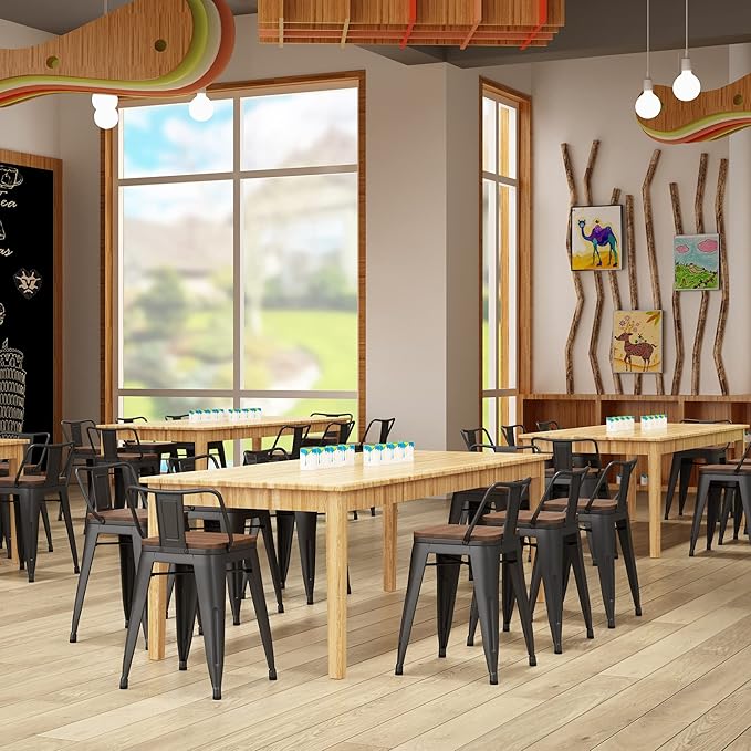 Yongchuang 18" Bar Stools Set of 4 Metal Stackable Short Stools for Classroom Kitchen Dining Stool Chairs with Wood Top Low Back YongchuangInternational