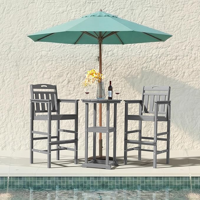 Ciokea Outdoor Bar Stool, Oversized HDPE Patio Bar Chair with 27" Seat Height, Heavy Duty Modern Tall Outdoor Chairs Bar Funiture for Bar Deck Balcony Kitchen Counter Yard, Grey CIOKEA