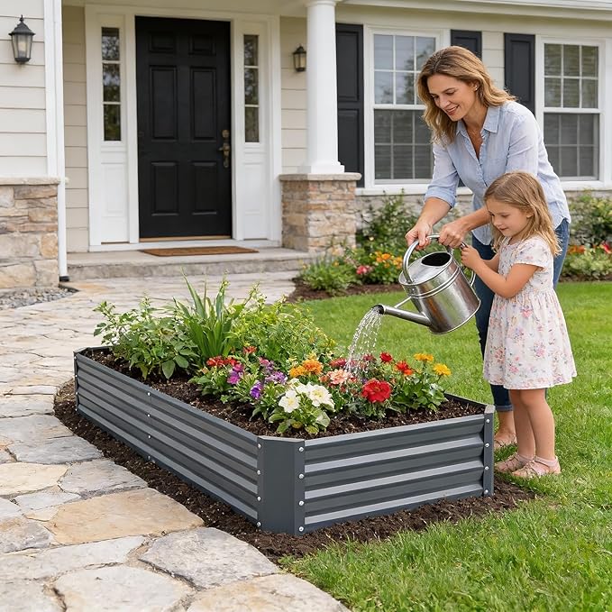 INNO STAGE Galvanized Raised Garden Bed Kit, 6x3x1FT Metal Raised Garden Beds for Vegetables, Rust-Resistant & Easy Assembly, Outdoor Raised Beds for Gardening, Flowers, Herbs (Grey) INNOSTAGE