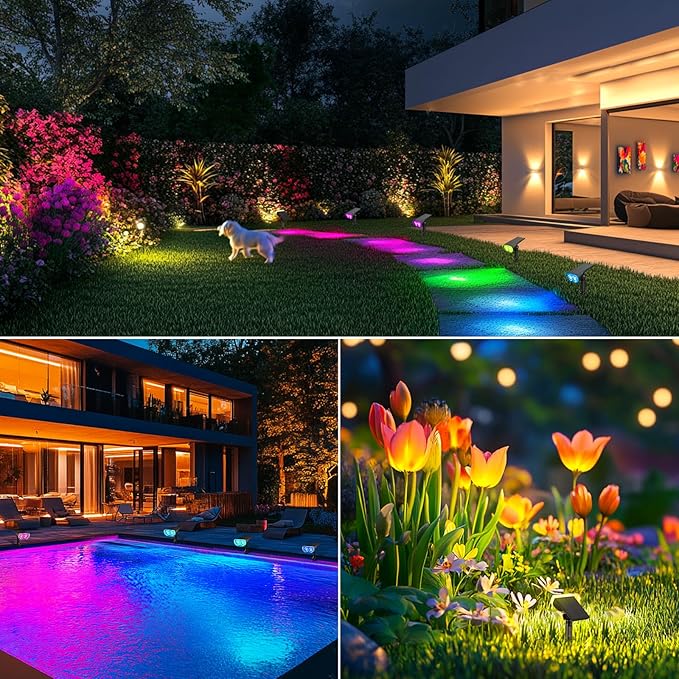 Consciot Solar Spot Lights Outdoor, Halloween Decorations 22 LEDs IP67 Waterproof Color Changing Solar Outdoor Lights, 8 Colors, 2-in-1 Adjustable Wall Lights for Garden Yard Pathway, 2 Pack(RGB) Consciot