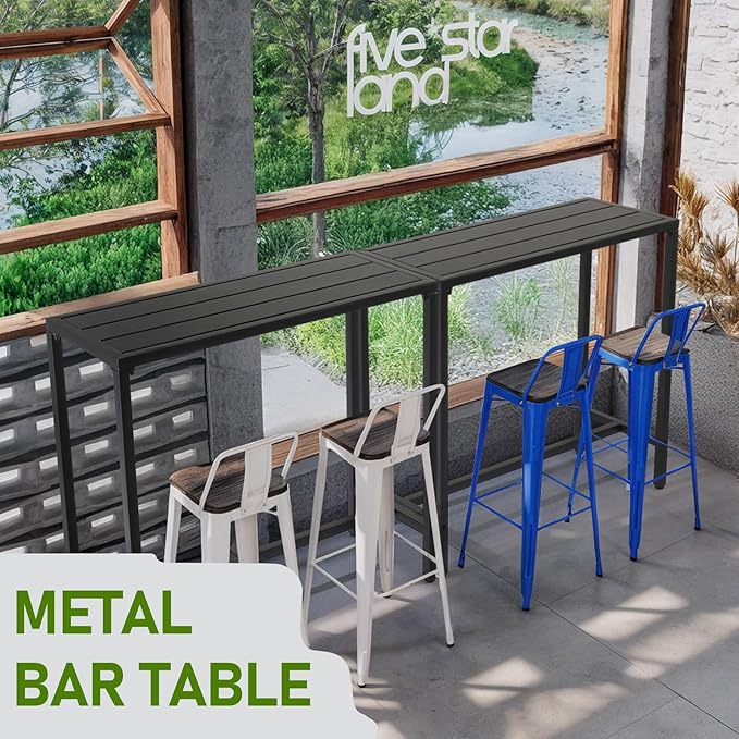 Outvita Outdoor Bar Table, 37" Height Patio Pub Table with Waterproof Frame and Adjustable Foot for Hot Tub, Patio, Backyard, Balcony, Hallway, Bistro Rectangle, Black Outvita