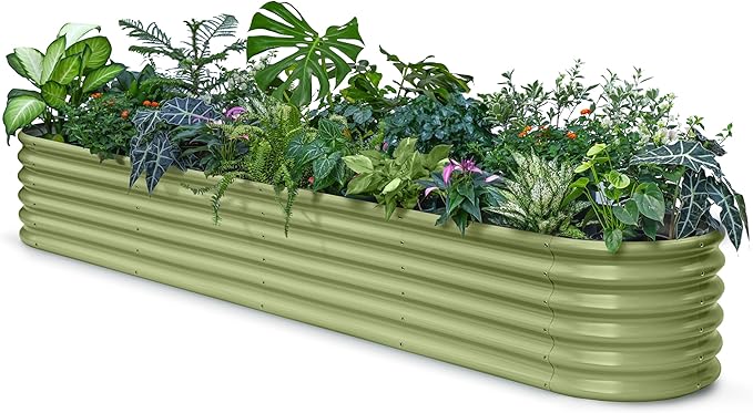 Galvanized Raised Garden Bed 8x4x1.5 ft, 18" Tall Metal Planter for Outdoor Plants Vegetable Herb Leafy Green, Modular Raised Flower Bed with Rust Resistant Coating - Moss Green Annoell