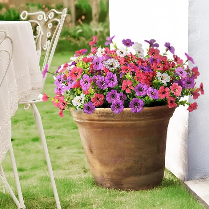 Artificial Flowers Faux Plants Outdoor Fake Flowers Spring Decor,12 Bundles Realistic Plastic Plant Colorful Daisy UV Resistant for Porch Patio Home Yard Garden Window Box Pot Planters ZFProcessArtificialFlowers