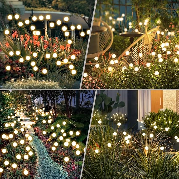 Solar Lights Outdoor Waterproof, 2 Packs 16LED, Solar Garden, Patio, Garden Decor, Patio Decor, Firefly Outdoor, Unique Gifts for Women, Gifts for Grandma Rootora