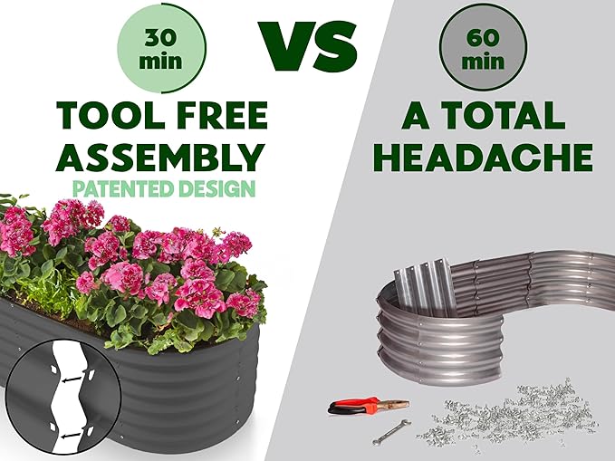 9-in-1 Galvanized Steel Raised Garden Bed // 8×2×1.5 ft Modular Planter for Gardening, Vegetables, Flowers // 18" Tall Metal Raised Garden Beds Outdoor (Gray) // Patented Design Planter Box PlantPlot