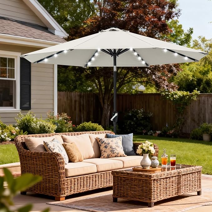 ABCCANOPY 10FT Durable Solar Led Patio Umbrellas with 32LED Lights (Light Beige) ABCCANOPY