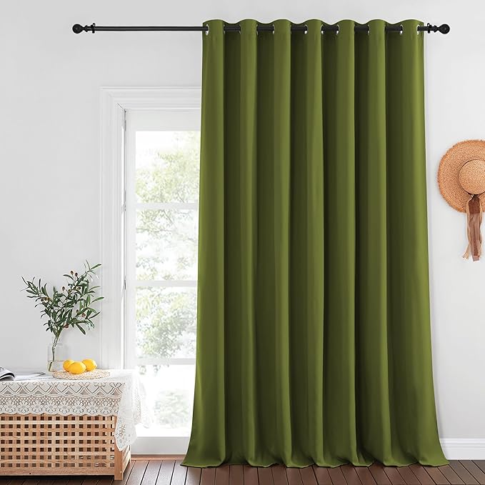 NICETOWN Patio Door Curtain Sound Blocking, Bedroom Privacy Room Divider Curtain, Thermal Insulated Blackout Closet Sliding Door Shade (1 Panel, 100" Wide x 120" Long, Olive Green) NICETOWN
