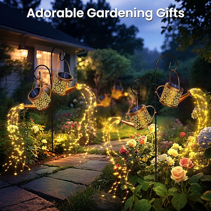 X-PREK Solar Garden Lights Outdoor Decoration, Metal Solar Watering Can Lights Outdoor Waterproof, Small Patio Light Yard Lawn Pathway Decor, Gardening Gifts for Women Mom Grandma 2 Packs X-PREK